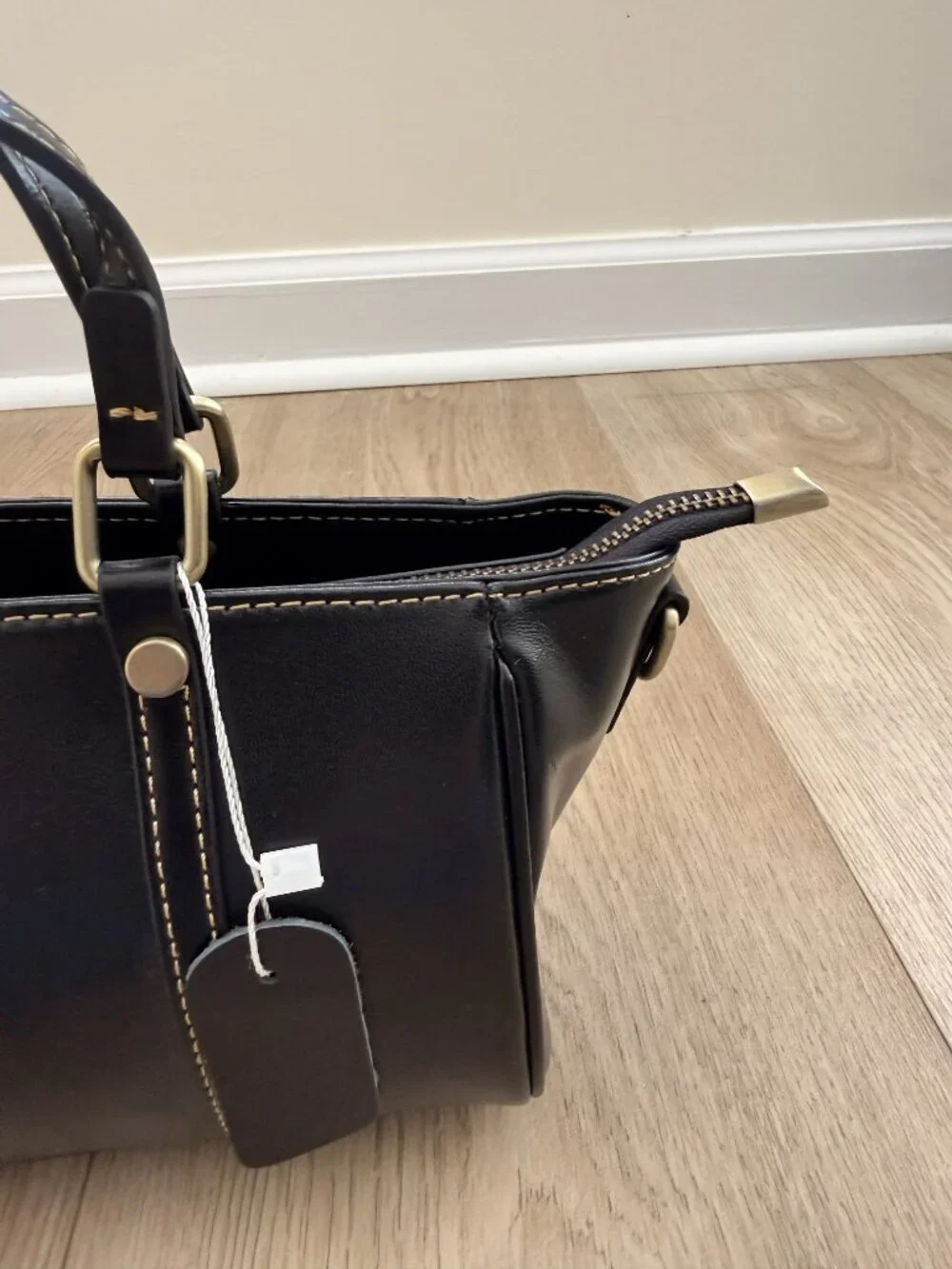 New Black Structured Mini Satchel Handbag Top Handle Purse Classic Chic